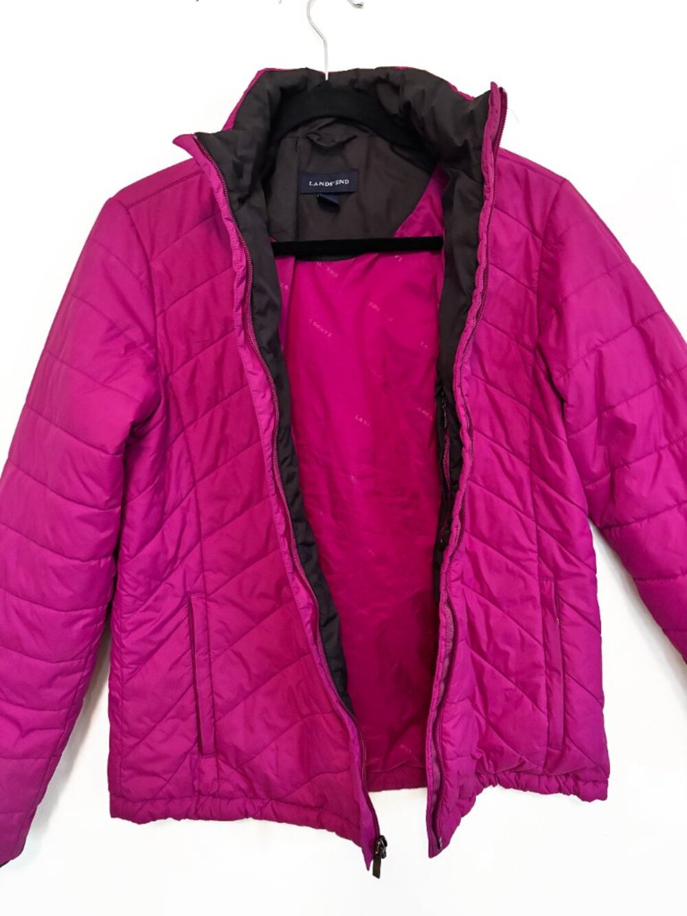 Lands End Women's Jacket Pink Quilted Puffer Size S. EXCELLENT COND. - Picture 4 of 7